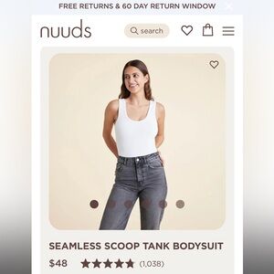 Nuuds Seamless Scoop Bodysuit Tank White Size Small